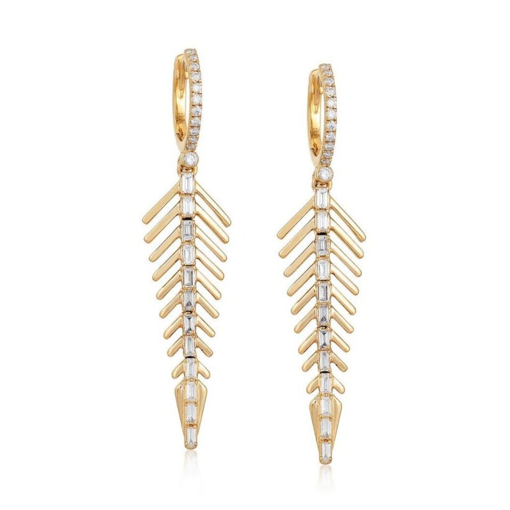 Diamond Spine Drop 14K (or 18k upon request) Yellow Gold Statement Earrings